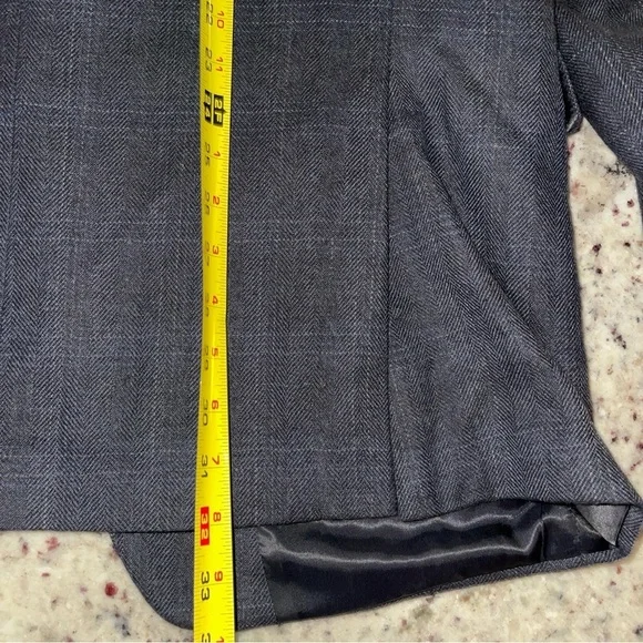 Lauren Ralph Lauren Grey 100% Wool Blazer Windowpane Size 44L Suede Elbow Patch - Picture 12 of 12